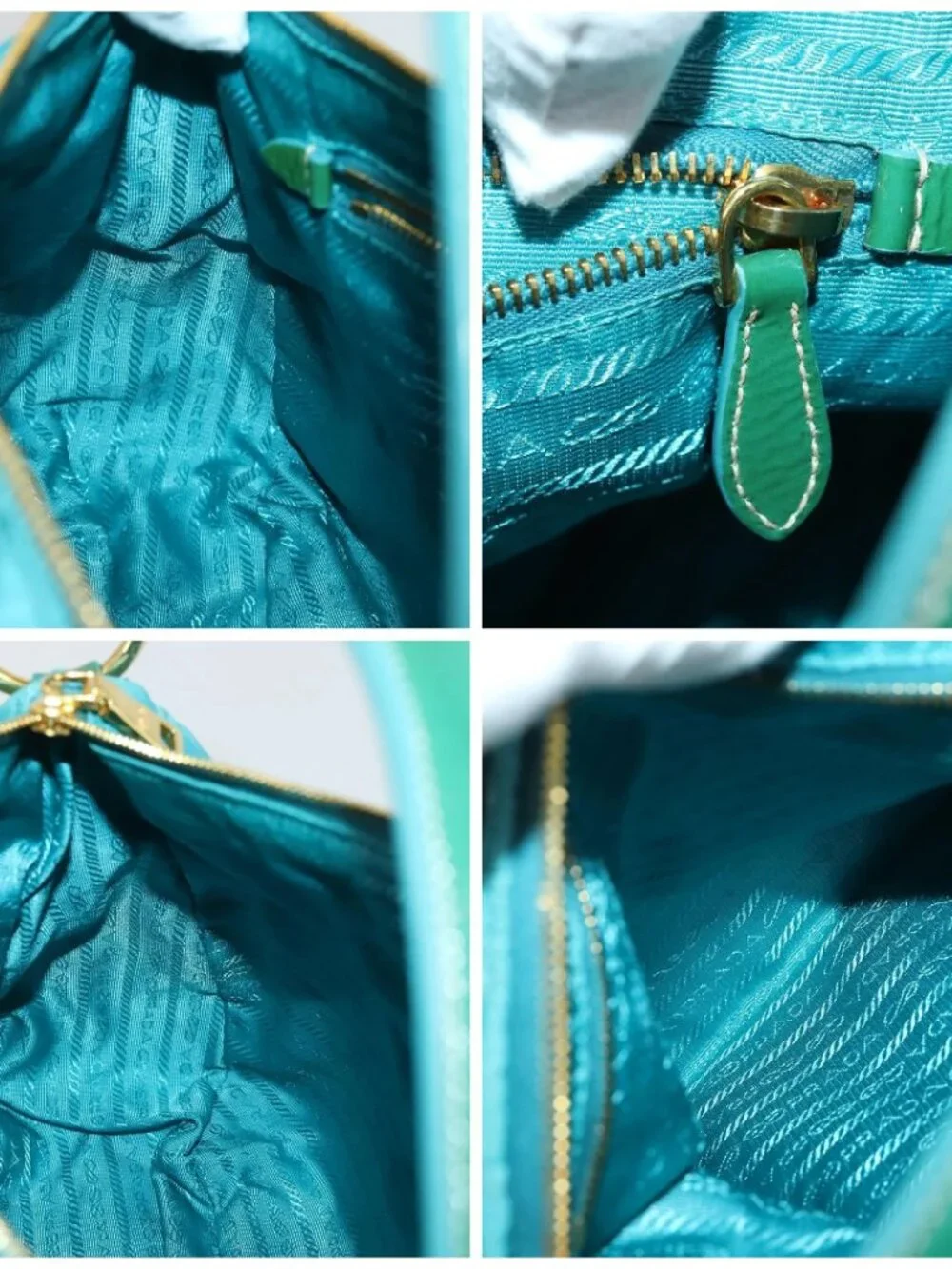 PRADA Shoulder Bag Nylon Blue Gold Auth